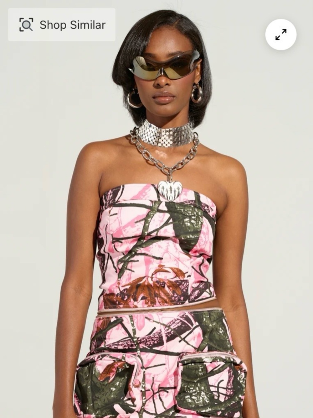 NWT• AKIRA Label Pink Camo Denim Strapless Corset Top Zip Back Size S